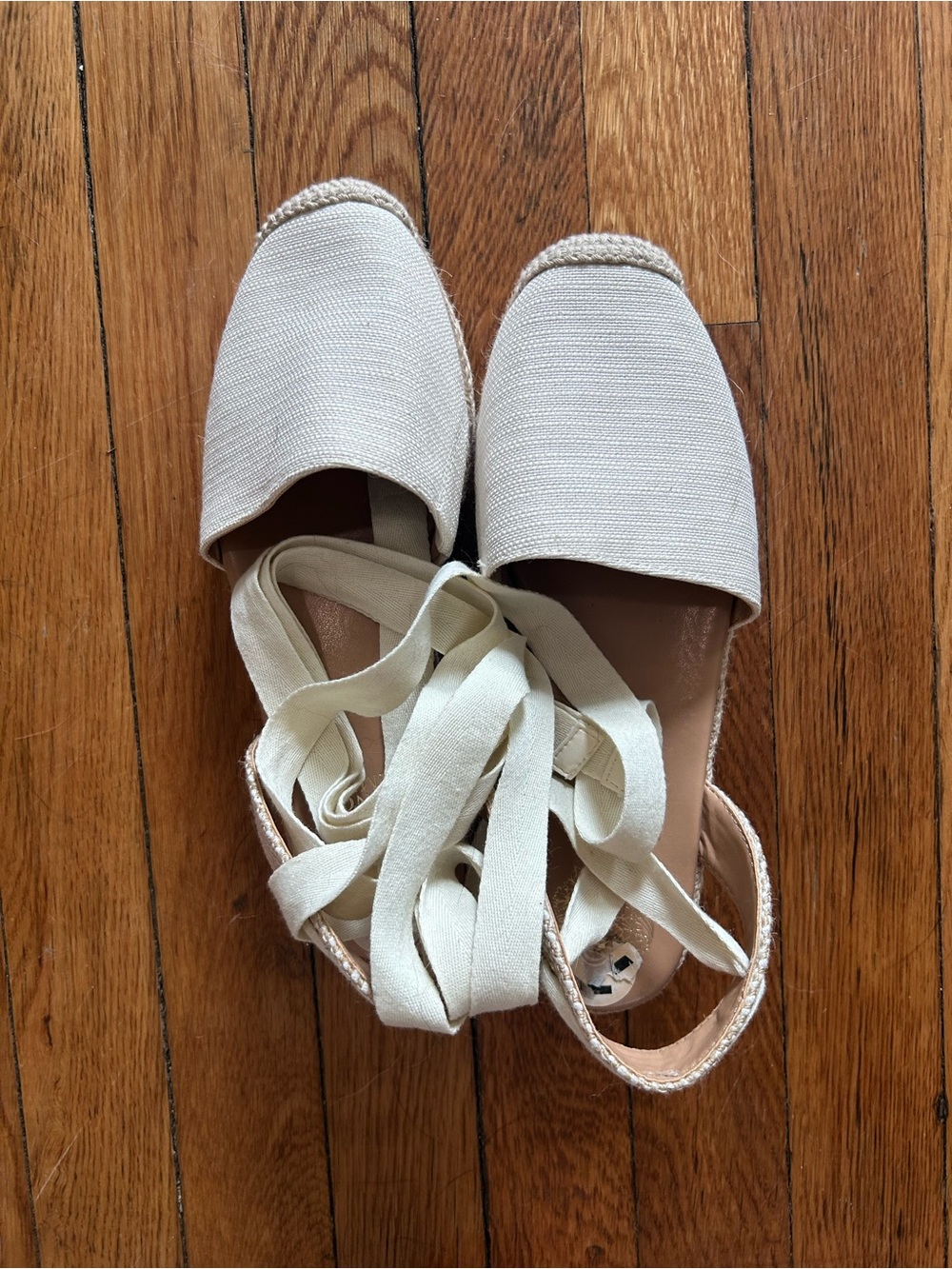 Vince Camuto Cream Espadrille Lace-Up Flats